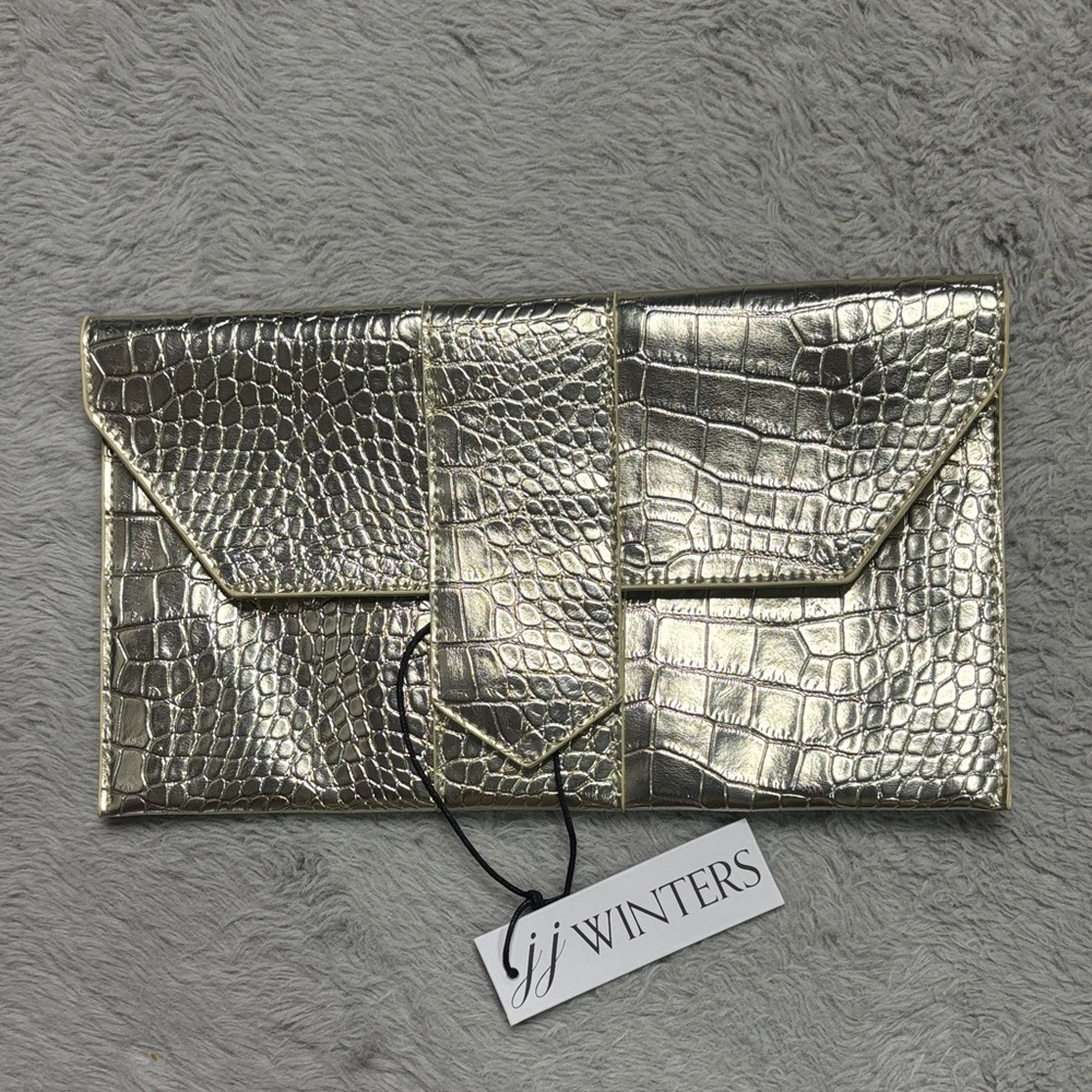 JJ Winters Silver Croc-Embossed Clutch